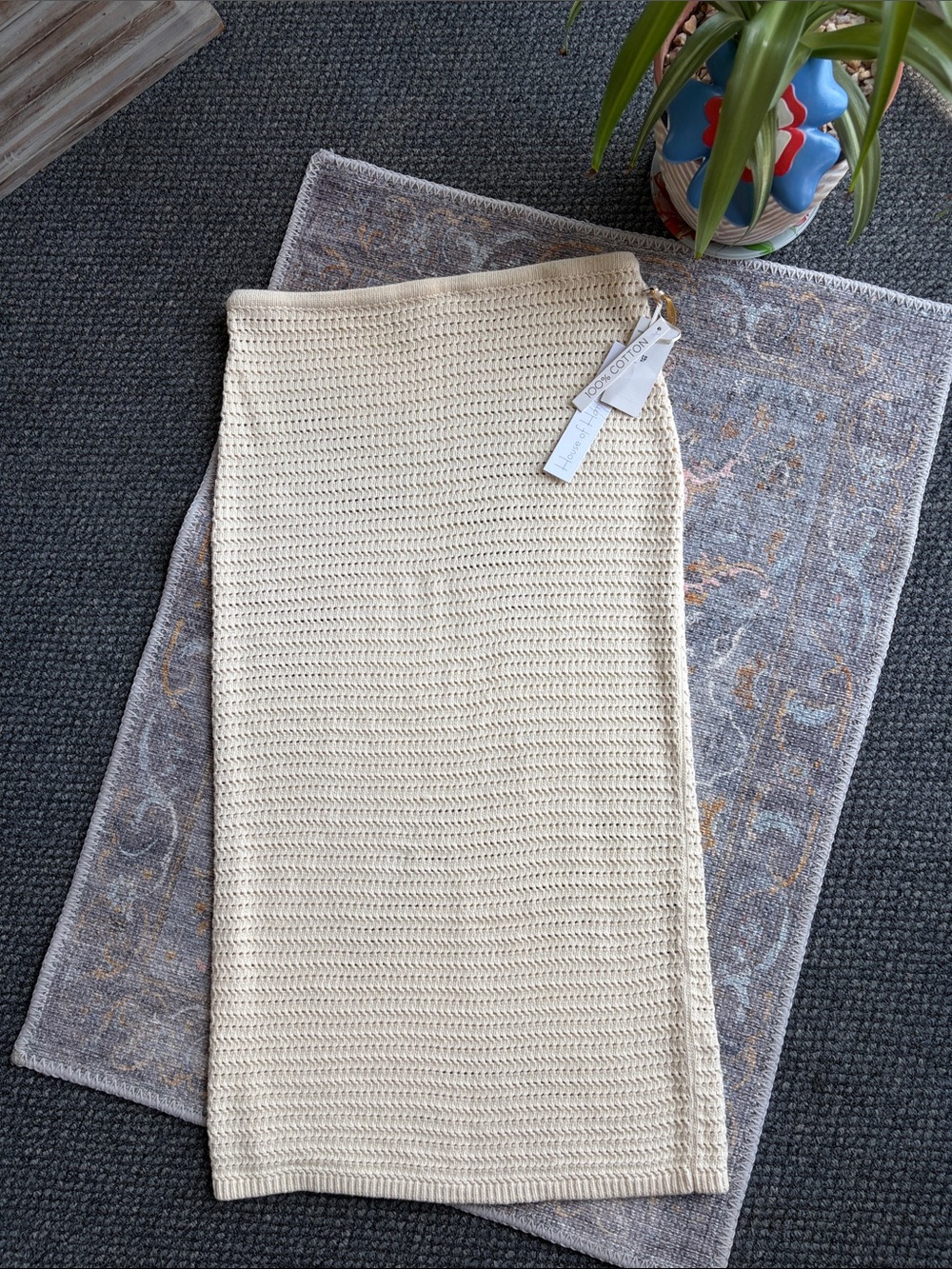 NWT Revolve House of Harlow 1960 Crochet Cream Knit Midi Column Skirt